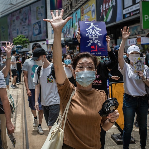 Protesters during demonstrations in Hong Kong against China's plans to introduce national security laws.
