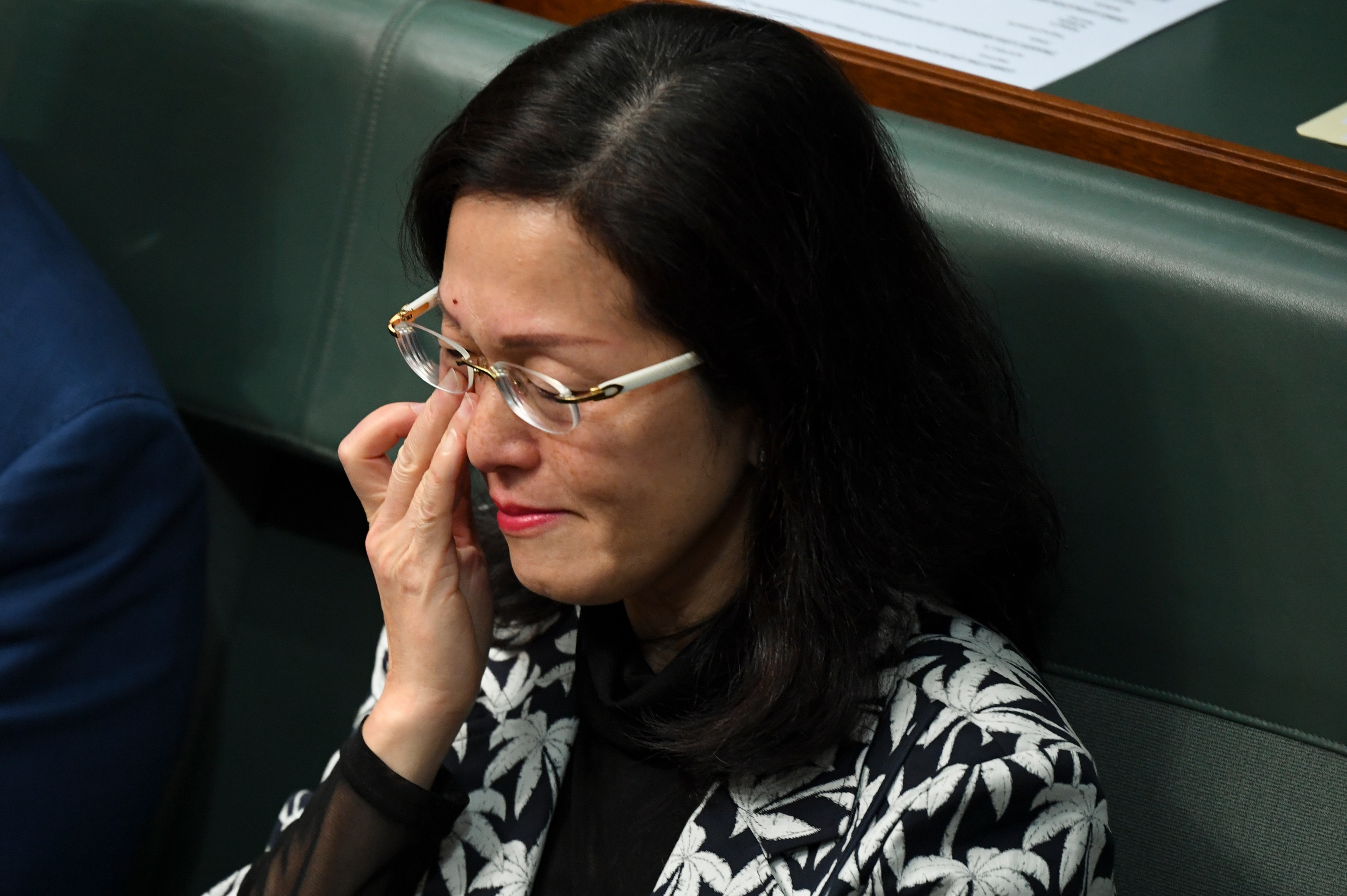 Liberal member for Chisholm Gladys Liu reacts during House of Representatives Question Time at Parliament House in Canberra.