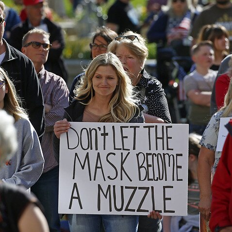 A rally is held in Salt Lake city during the pandemic (AAP)