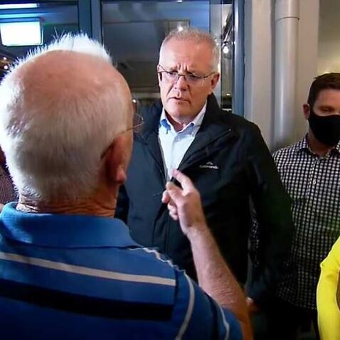 Prime Minister Scott Morrison was confronted by a disability support pensioner at Edgeworth Tavern in NSW's Newcastle region