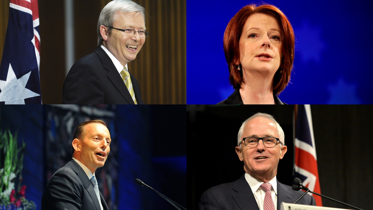 The prime ministers who have been ousted by their own party, The prime ministers of Australia since 2007: Kevin Rudd, Julia Gillard, Tony Abbott and Malcolm Turnbull.