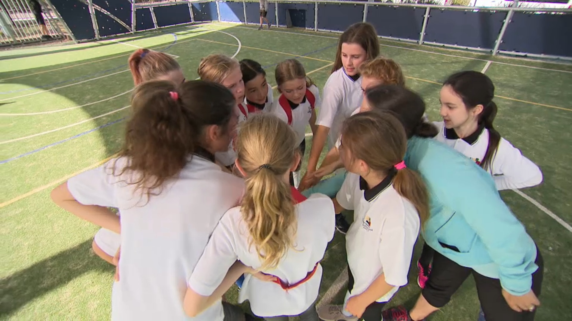 The girls at the German International School Sydney play football during their lunch break