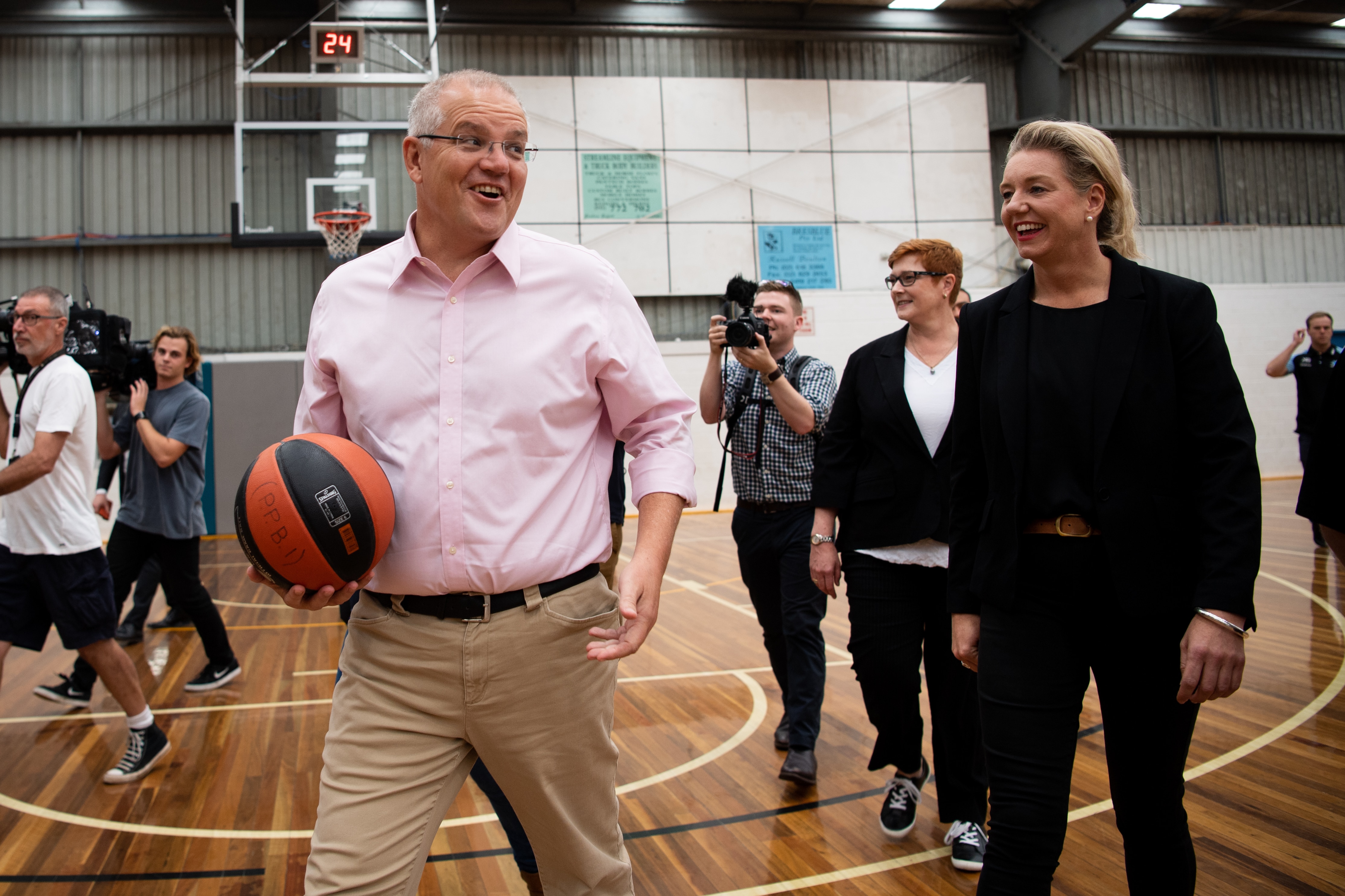 Prime Minister Scott Morrison is seen with then-Minister for Sports Bridget McKenzie.