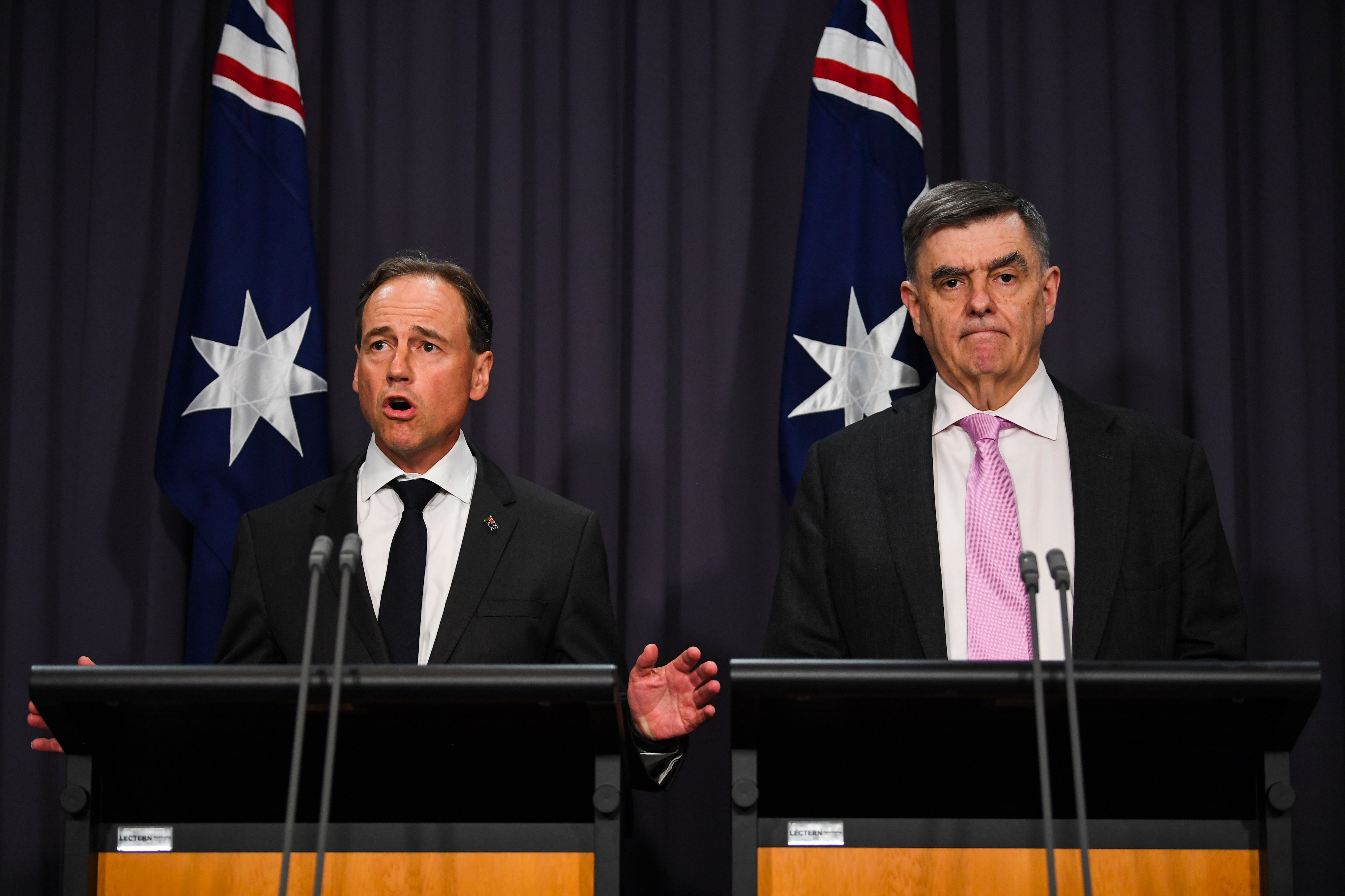 Chief Medical Officer Professor Brendan Murphy (right) and Health Minister Greg Hunt.