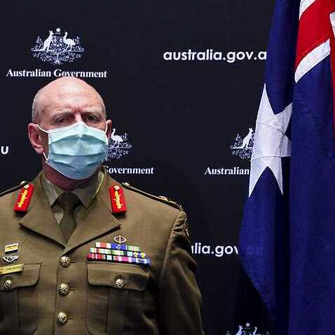 COVID-19 Taskforce Commander, Lieutenant General John Frewen attends a press conference at Parliament House in Canberra, Tuesday, 3 August, 2021.