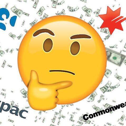 Image of an emoji amongst big banks' logos