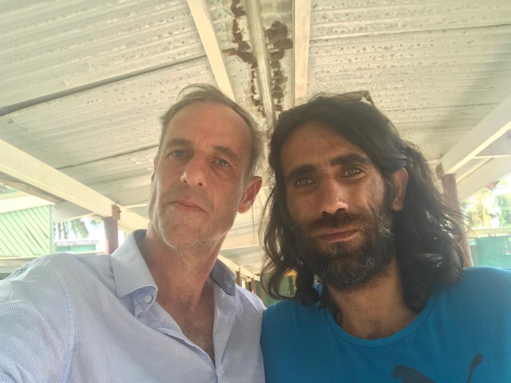 Nick McKim and Behrouz Boochani on Manus Island.