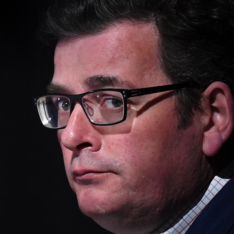 Victorian Premier Daniel Andrews looks on during a press conference in Melbourne, Monday, September 14, 2020. Victoria has recorded 35 new cases of coronavirus and seven deaths overnight. (AAP Image/James Ross) NO ARCHIVING