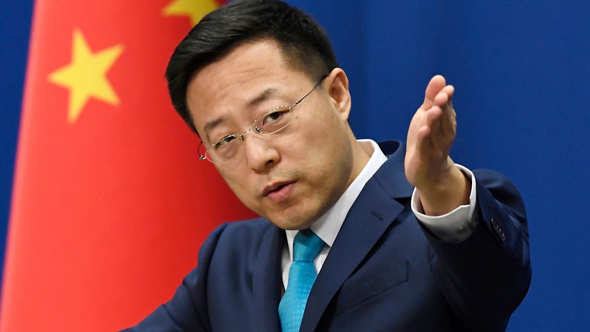 Chinese Foreign Ministry spokesman Zhao Lijian speaks at a press conference in Beijing on March 5, 2020. (Kyodo via AP Images) ==Kyodo