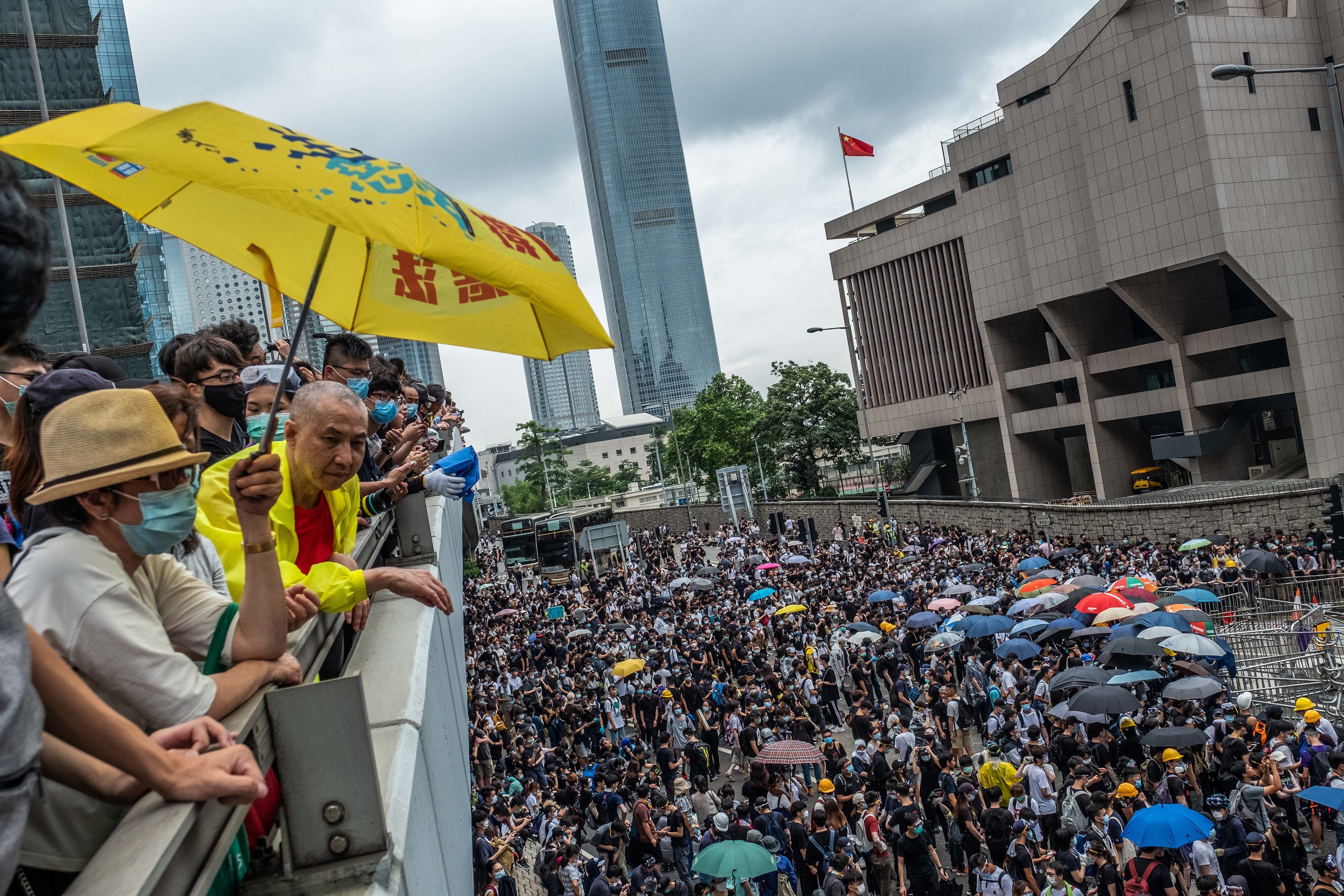Protesters gather outside the Legislative Council in Hong Kong. Protesters gather outside the Legislative Council in Hong Kong.