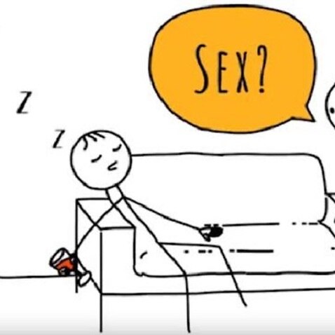 A cartoon scene created by London-based company Epigeum — who are providing the consent course material for Sydney University.