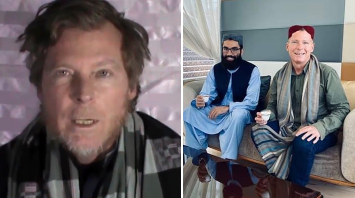 Timothy Weeks in captivity in 2017 (left) and in Doha this week.