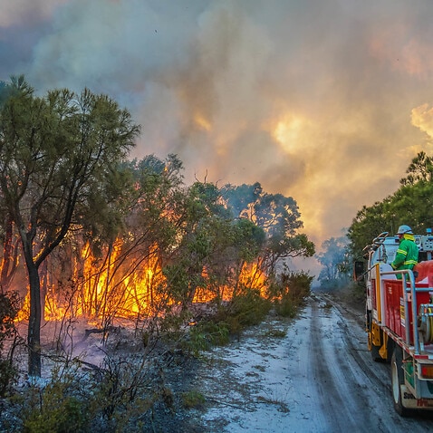 Image of a major bushfire burning through the Leeuwin-Naturaliste National Park, in Western Australia's southwest. Thursday, December 9, 2021. 
