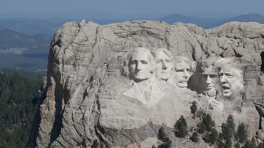 A mock photo depicting Mr Trump's etching on Mount Rushmore.