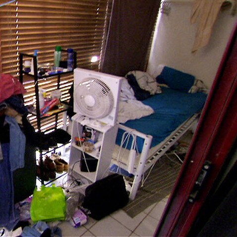 A makeshift bedroom on an enclosed balcony at a unit in Surry Hills, Sydney (SBS)