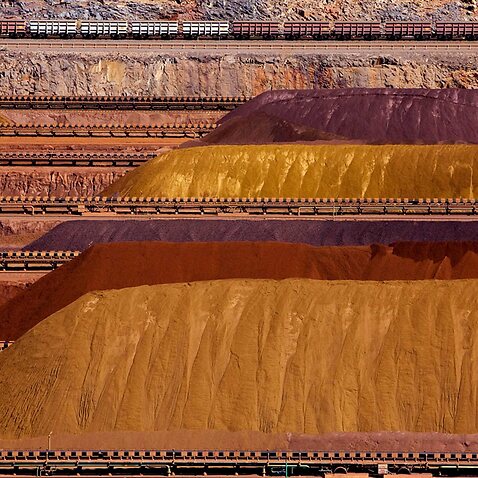 Iron ore piles at Parker Point, Dampier, Western Australia. 