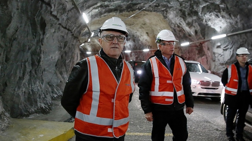 The Snowy Hydro was a pet project of former PM Malcolm Turnbull - pictured at the Snowy Hydro Tumut 2 power station.