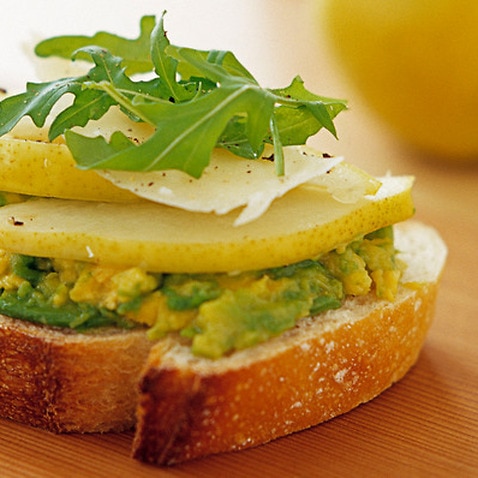 A supplied image obtained Monday, March 25, 2013 of a pear-avocado-rocket sandwich. 85 to 95 per cent of all pears in Australia are grown in Shepparton. (AAP Image/Supplied by Impact Communications) NO ARCHIVING, EDITORIAL USE ONLY
