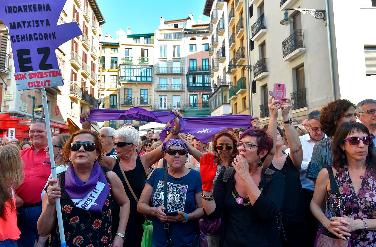 Demonstrators hit the streets of Pamplona, Spain. 