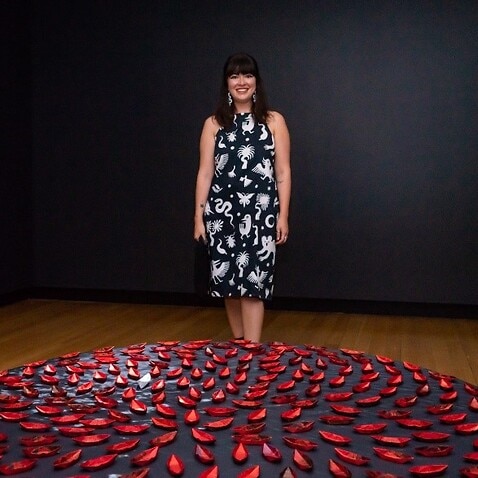Jenna Lee, Rite of Passage, Curated by Shannon Brett, QUT Art Museum. Artwork details: un/bound passage 2019, hand-dyed and folded pap