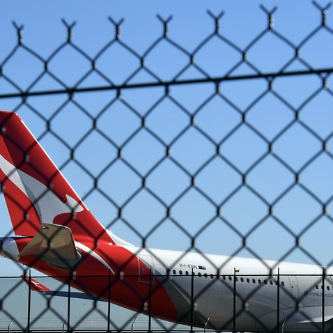 A Qantas plane sits on the tarmac at Sydney Airport in Sydney, Tuesday, August 3, 2021