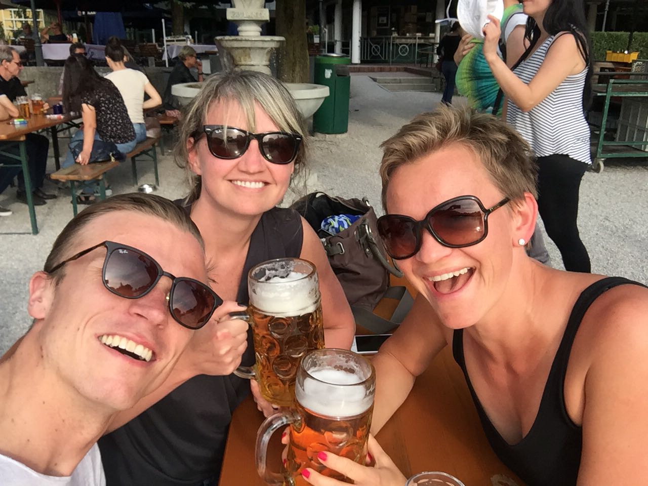 Elsa Reuter (centre) with friends in Germany on a recent visit.