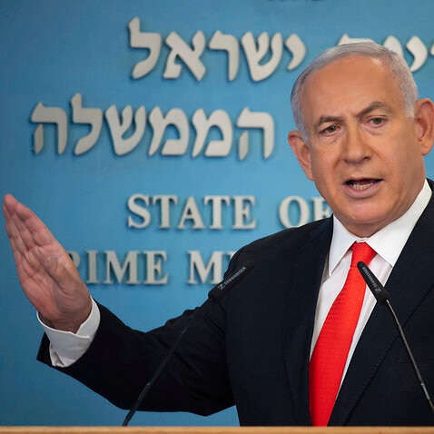 Israeli Prime Minister Benjamin Netanyahu speaks during a briefing on coronavirus development in Israel at his office in Jerusalem, Sunday, Sept. 13 2020. 