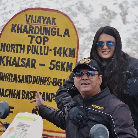 Father Prakashbhai and daughter Priyal went on the trip to Leh - Ladakh on the bike.