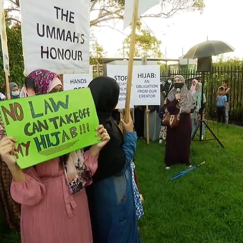 Women protest against the Hijab ban