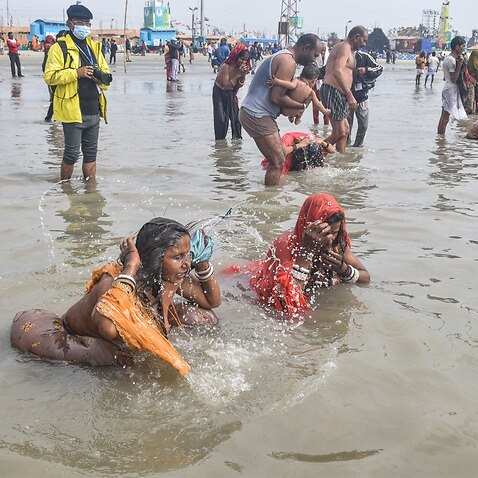 Gangasagar is a place of Hindu pilgrimage where each year Hindus gather to take a sacred dip at the convergence of the River Ganga and Bay of Bengal.