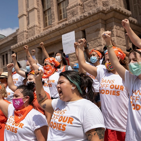 Women during a protest against the six-week abortion ban at the Capitol in Austin, Texas. 
