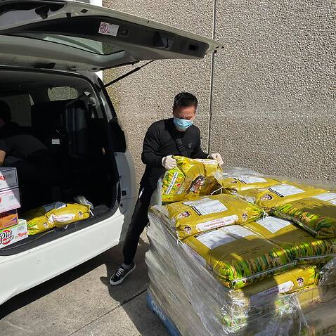 Rice and instant noodle is delivered to door of those in need.