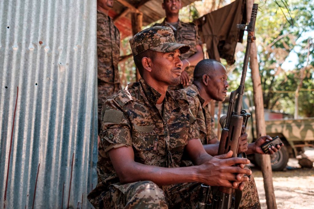 Ethiopian soldiers rest at the 5th Battalion  of the Northern Command of the Ethiopian Army in Dansha, Ethiopia, on 25, November, 2020. 