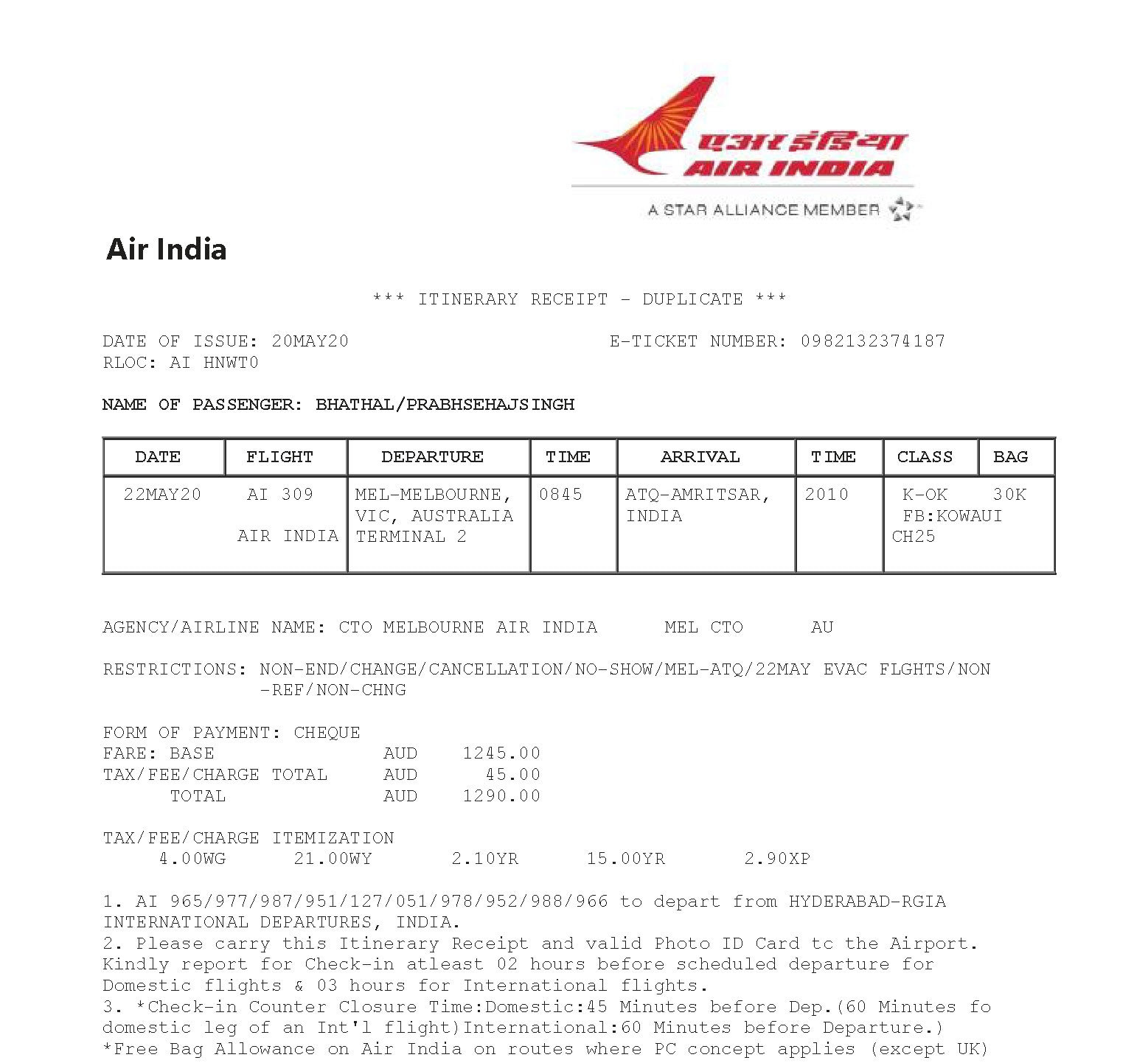 flight ticket to india