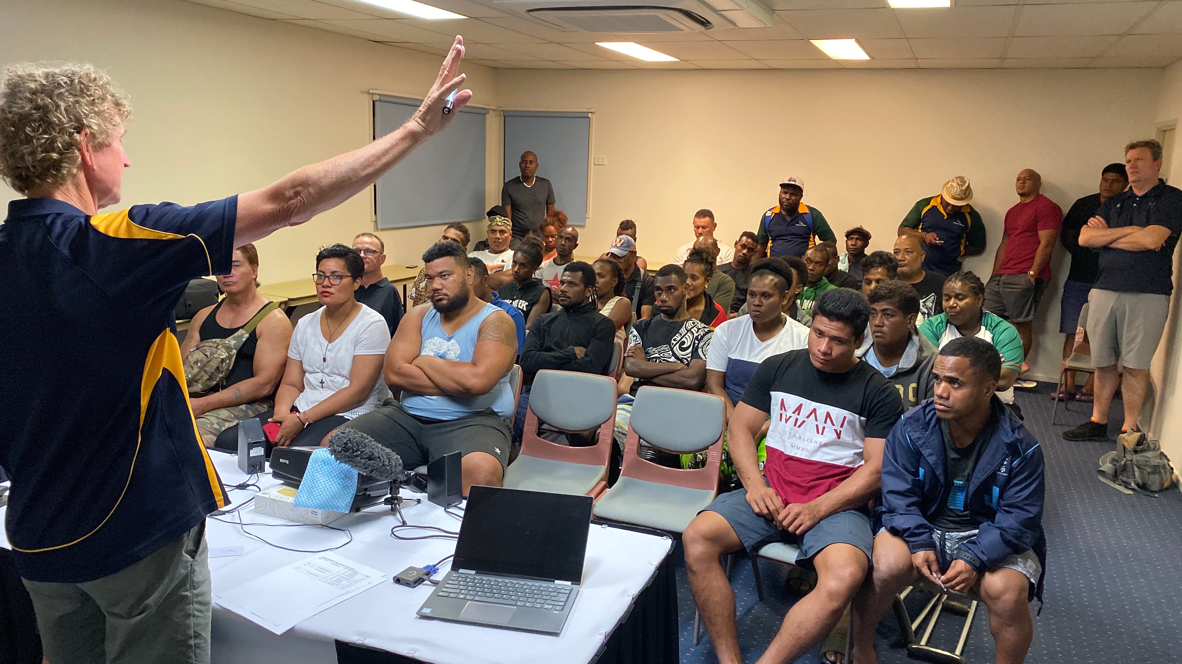 Chris Nunn preps the Oceania athletes ahead of competition.