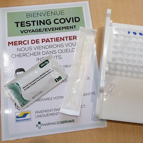 his illustration shows a Rapid Antigen Test kit at Pharmacy Servais in Jodoigne, some 45kms south-east of Brussels on July 12, 2021