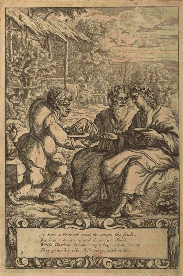 "The slave Aesop serving two priests", by Francis Barlow. 