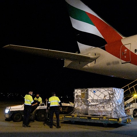 The first shipment of Moderna COVID-19 vaccines has arrived in Australia at Sydney International Airport. 