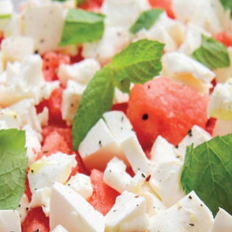 Watermelon Salad with manouri cheese