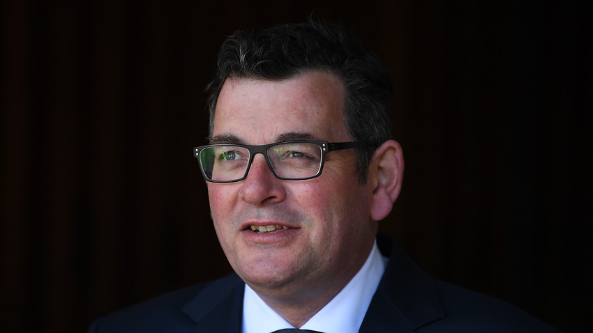 Victorian Premier Daniel Andrews speaks to the media outside Parliament House in Melbourne