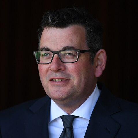 Victorian Premier Daniel Andrews speaks to the media outside Parliament House in Melbourne