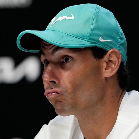 Spain's Rafael Nadal reacts during a press conference ahead of the Australian Open tennis championships in Melbourne