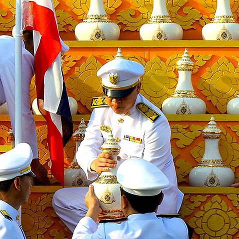 Image of a royal ceremony of collecting sacred water from across Thailand.