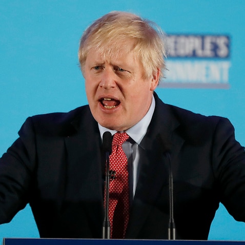 Britain's Prime Minister Boris Johnson speaks to the party faithful after formally claiming victory. 