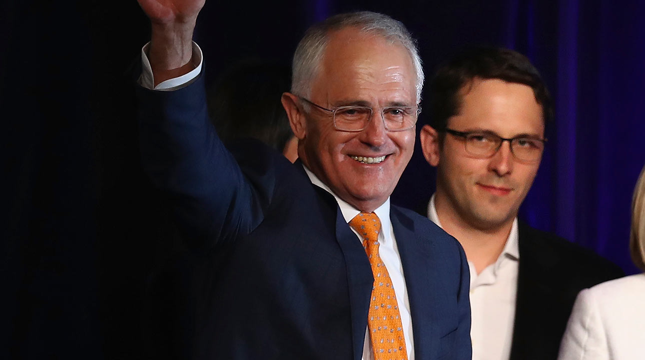 Malcolm Turnbull (left) with his son, Alex on July 2, 2016 at the Sofitel Sydney Wentworth hotel.