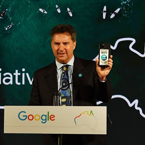 CSIRO Chief Executive Dr Larry Marshall joined Prime Minister Scott Morrison during a visit to Google Australia in Sydney, Tuesday, November 16, 2021. (AAP Image/Dean Lewins) NO ARCHIVING
