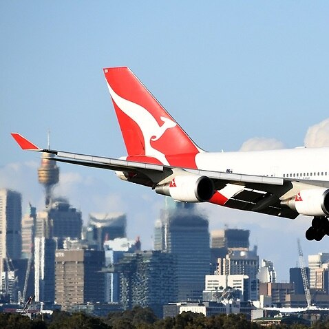 A Qantas plane arrives at Sydney Airport.