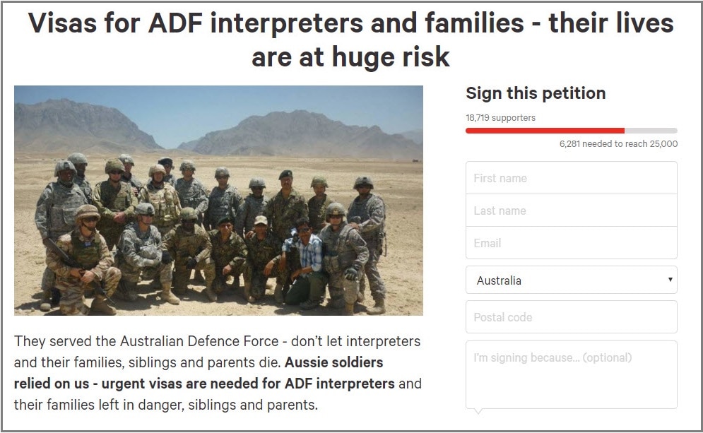 Screenshot of online petition
