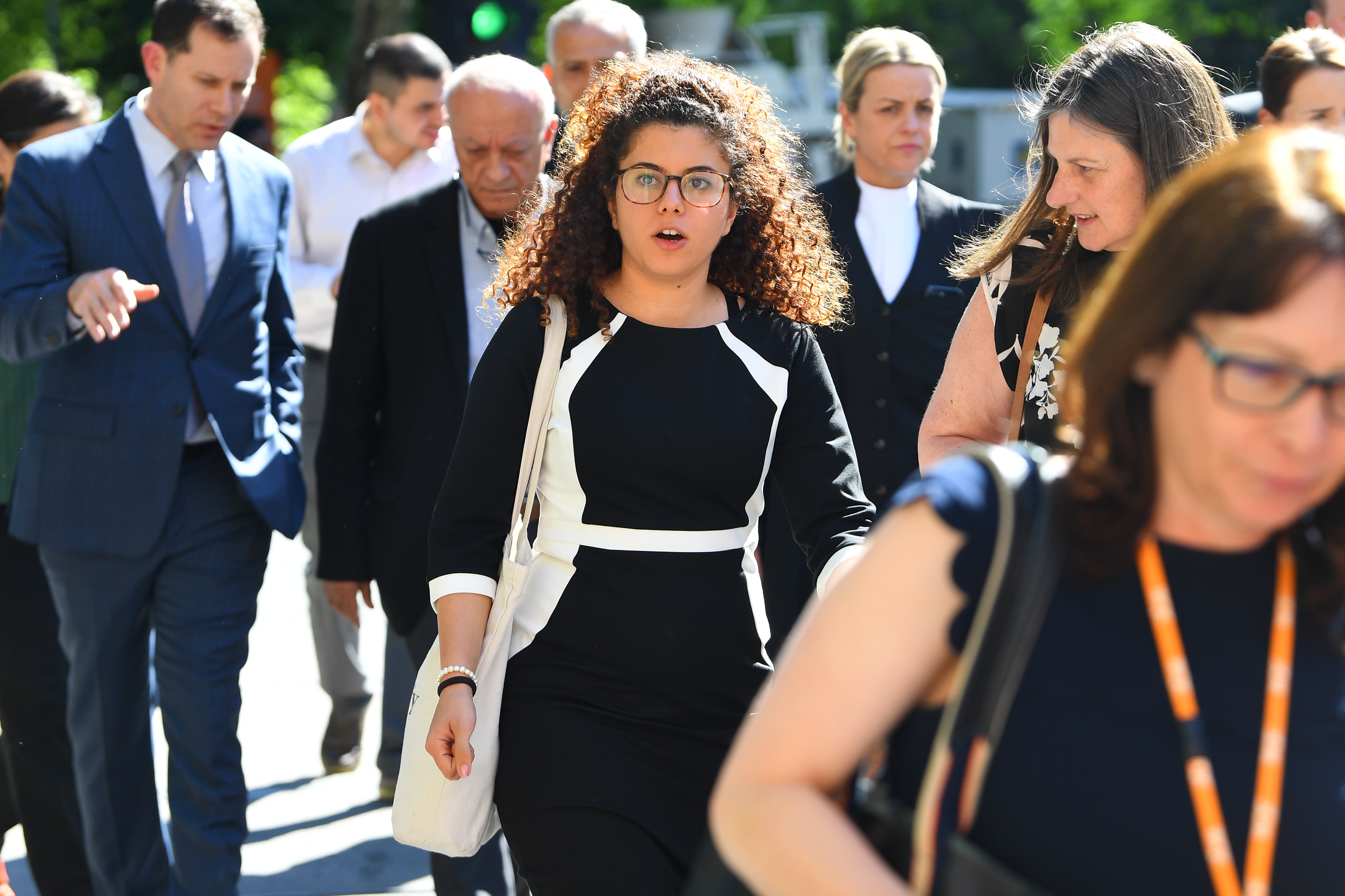 Noor Massarwe, the sister of murdered exchange student Aiia Maasarwe, arrives to the Supreme Court of Victoria on Tuesday.  