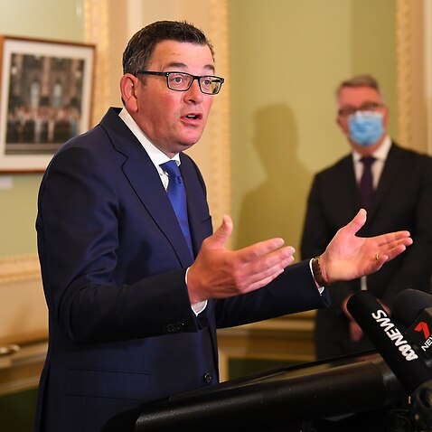 Victorian Premier Daniel Andrews speaks to the media during a press conference at Victoria State Parliament in Melbourne, Thursday, November 18, 2021. (AAP Image/James Ross) NO ARCHIVING